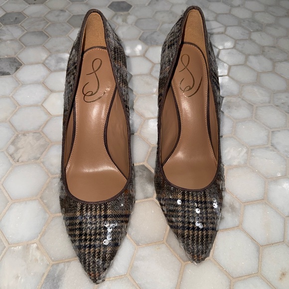 Sam Edelman Brown Sequin Plaid Heels - Picture 3 of 3